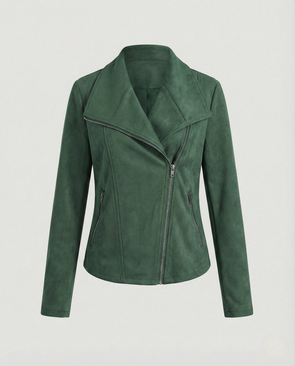 Mathilde | Dame Asymmetrisk Lynlås Biker Leather Jacket Ruskindslook
