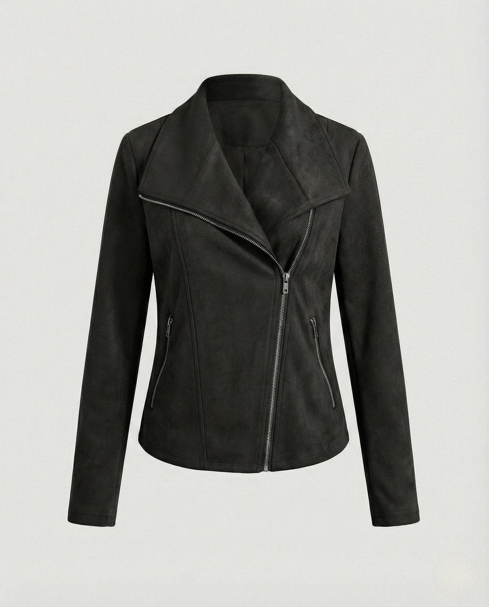 Mathilde | Dame Asymmetrisk Lynlås Biker Leather Jacket Ruskindslook