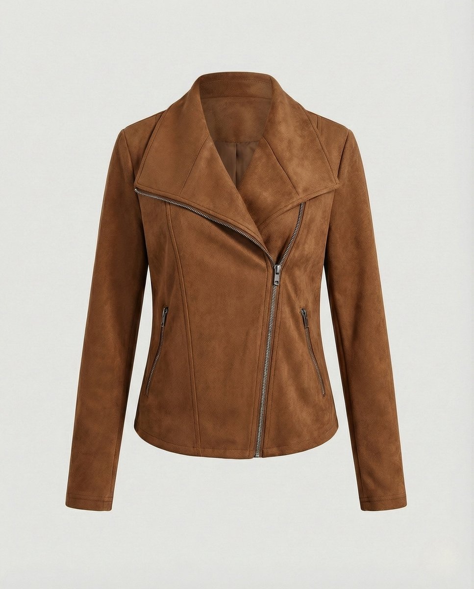 Mathilde | Dame Asymmetrisk Lynlås Biker Leather Jacket Ruskindslook
