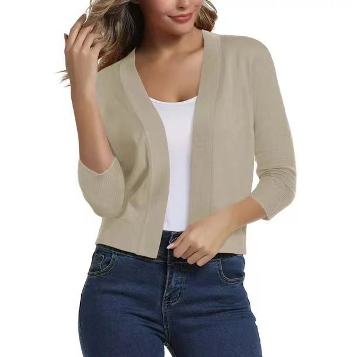 Josefine | Dame åben kortærmet cardigan med 3/4 ærmer