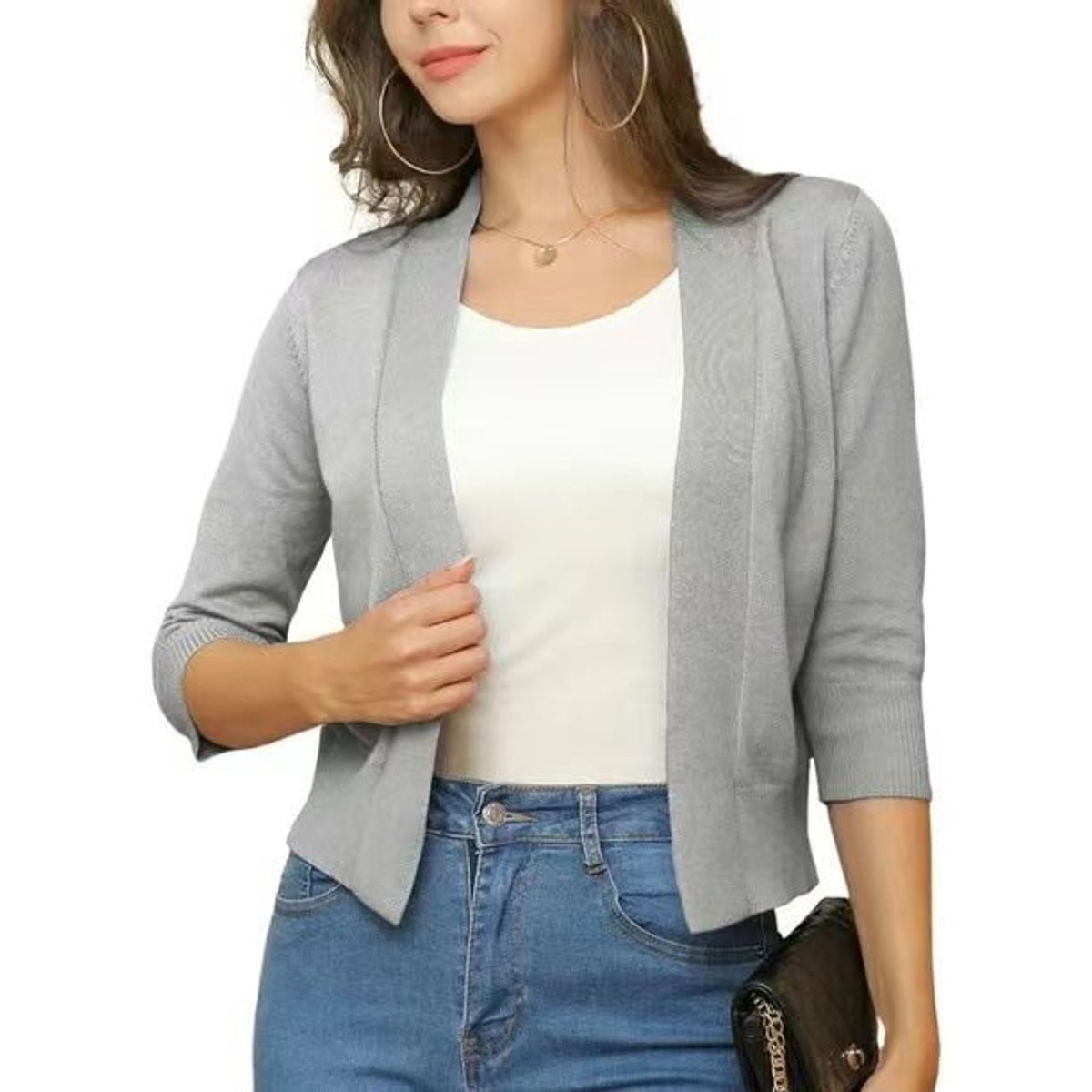 Josefine | Dame åben kortærmet cardigan med 3/4 ærmer
