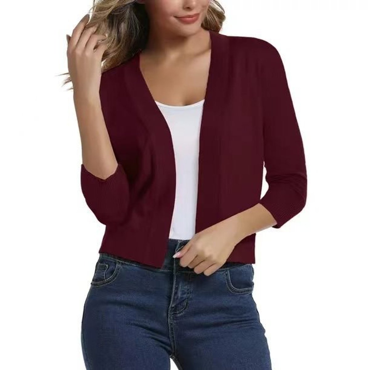 Josefine | Dame åben kortærmet cardigan med 3/4 ærmer