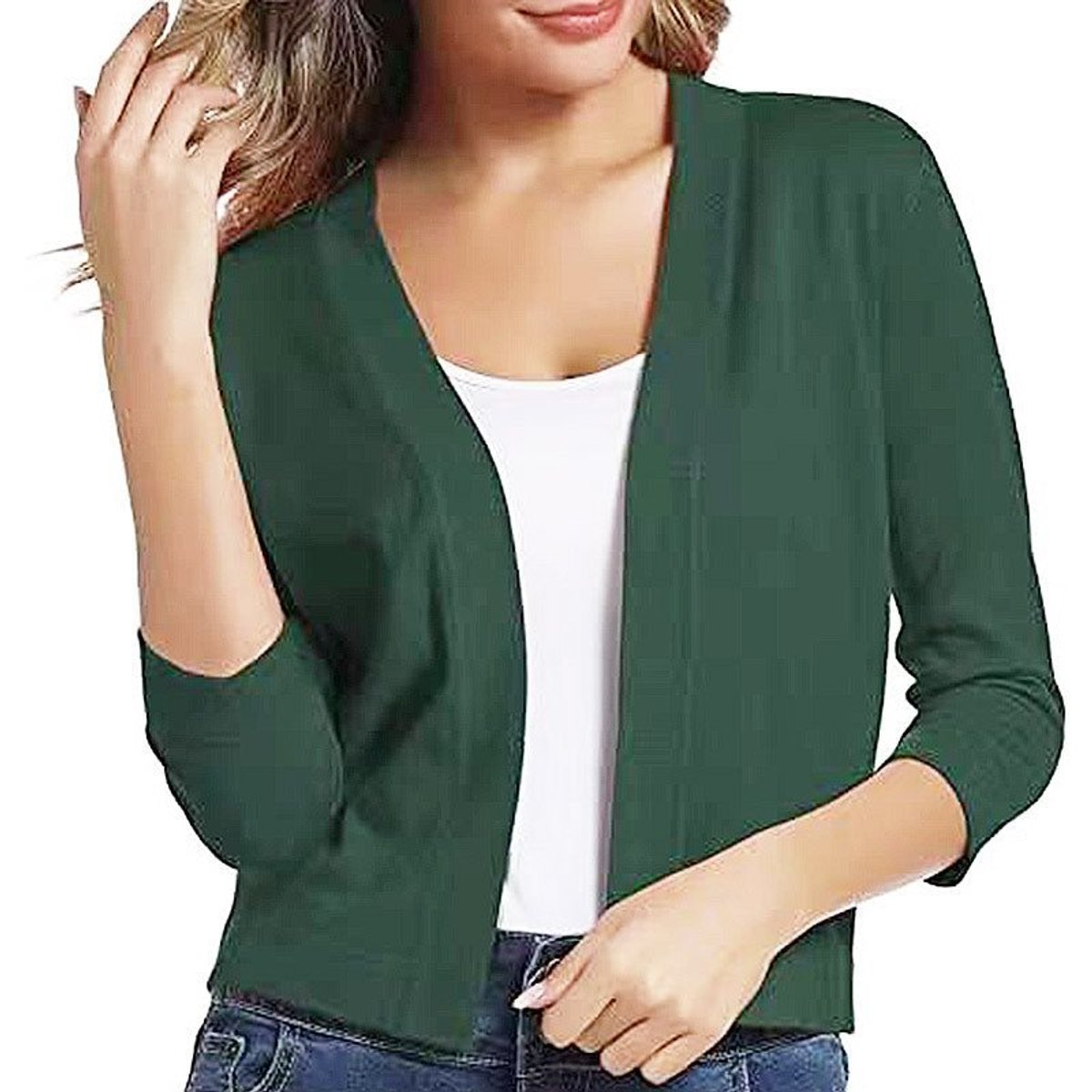 Josefine | Dame åben kortærmet cardigan med 3/4 ærmer