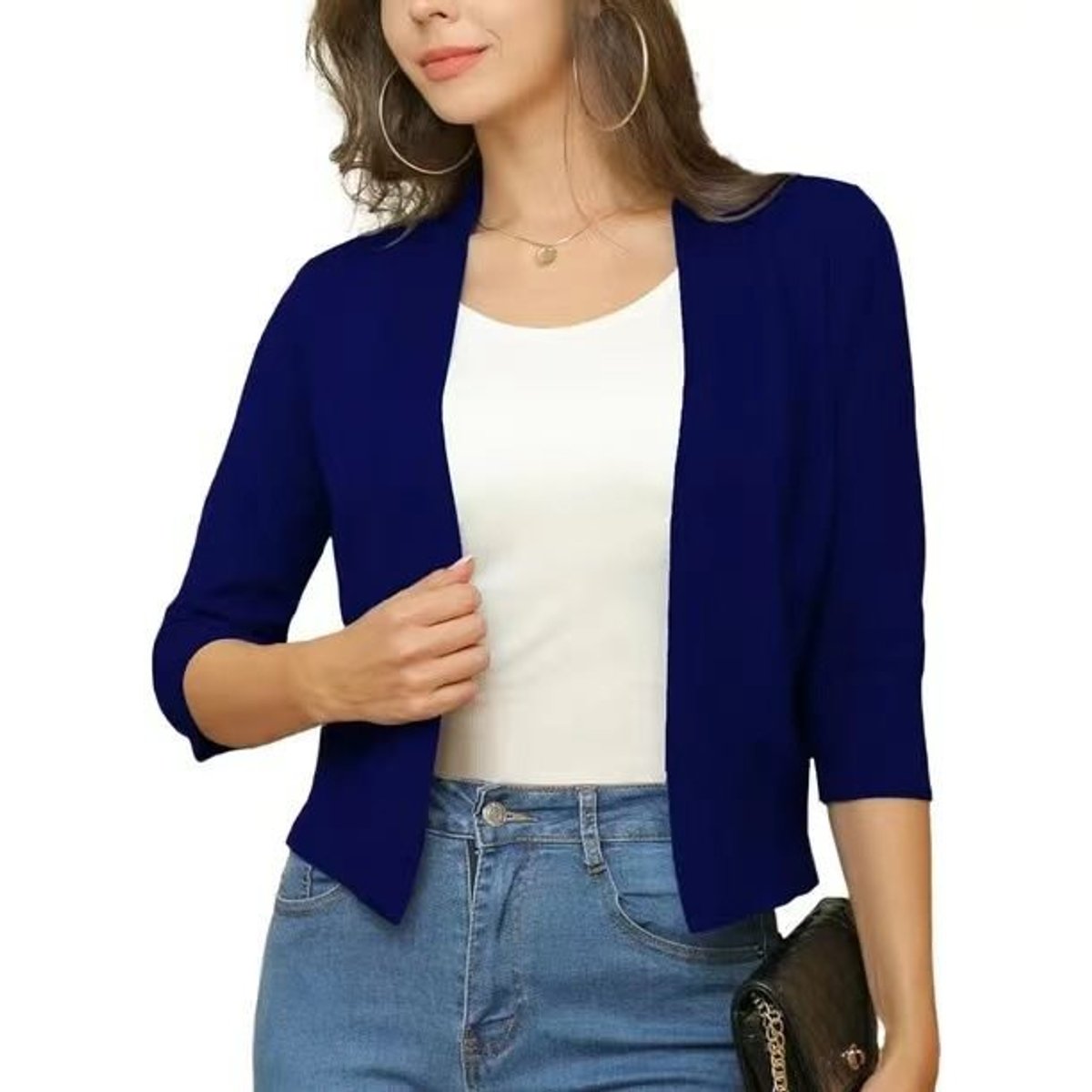 Josefine | Dame åben kortærmet cardigan med 3/4 ærmer