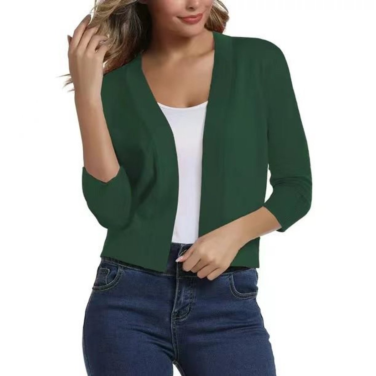 Josefine | Dame åben kortærmet cardigan med 3/4 ærmer