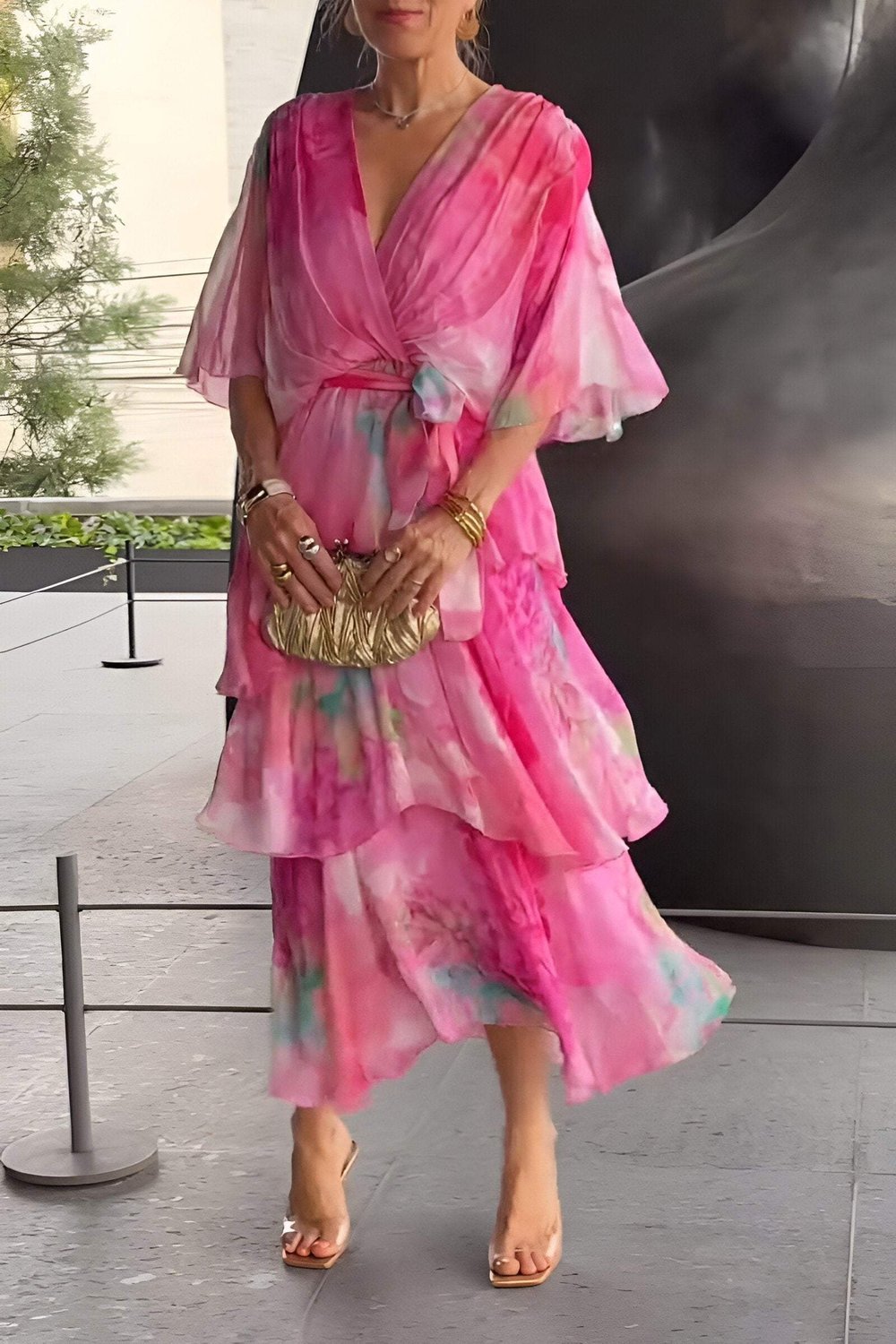 Freja | Dame Blomster Chiffon Lagdelt Kjole