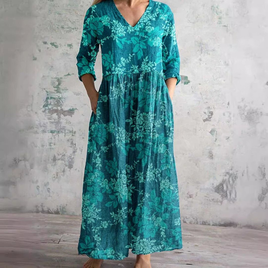 Ida | Dame Blomsterprint V-hals Maxi Sommerkjole