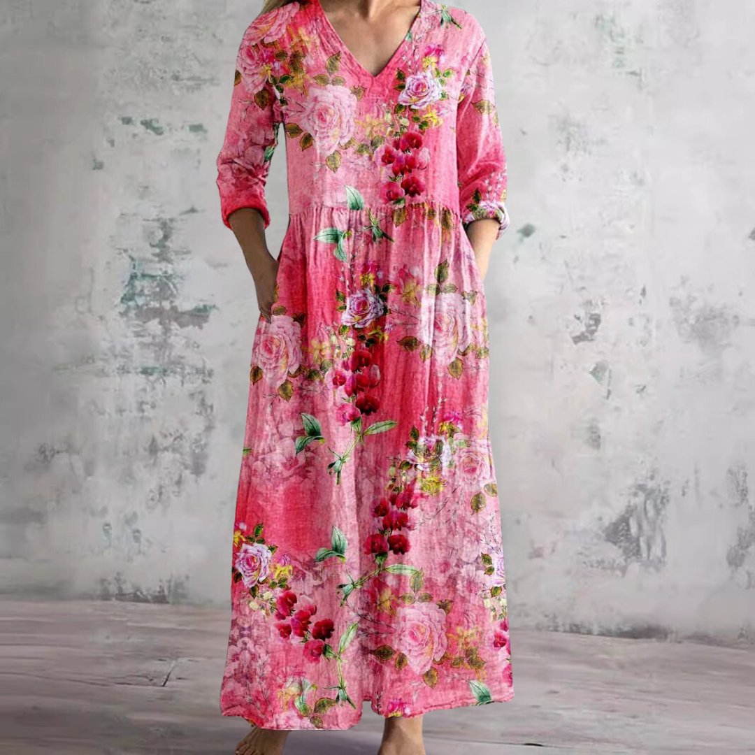 Ida | Dame Blomsterprint V-hals Maxi Sommerkjole