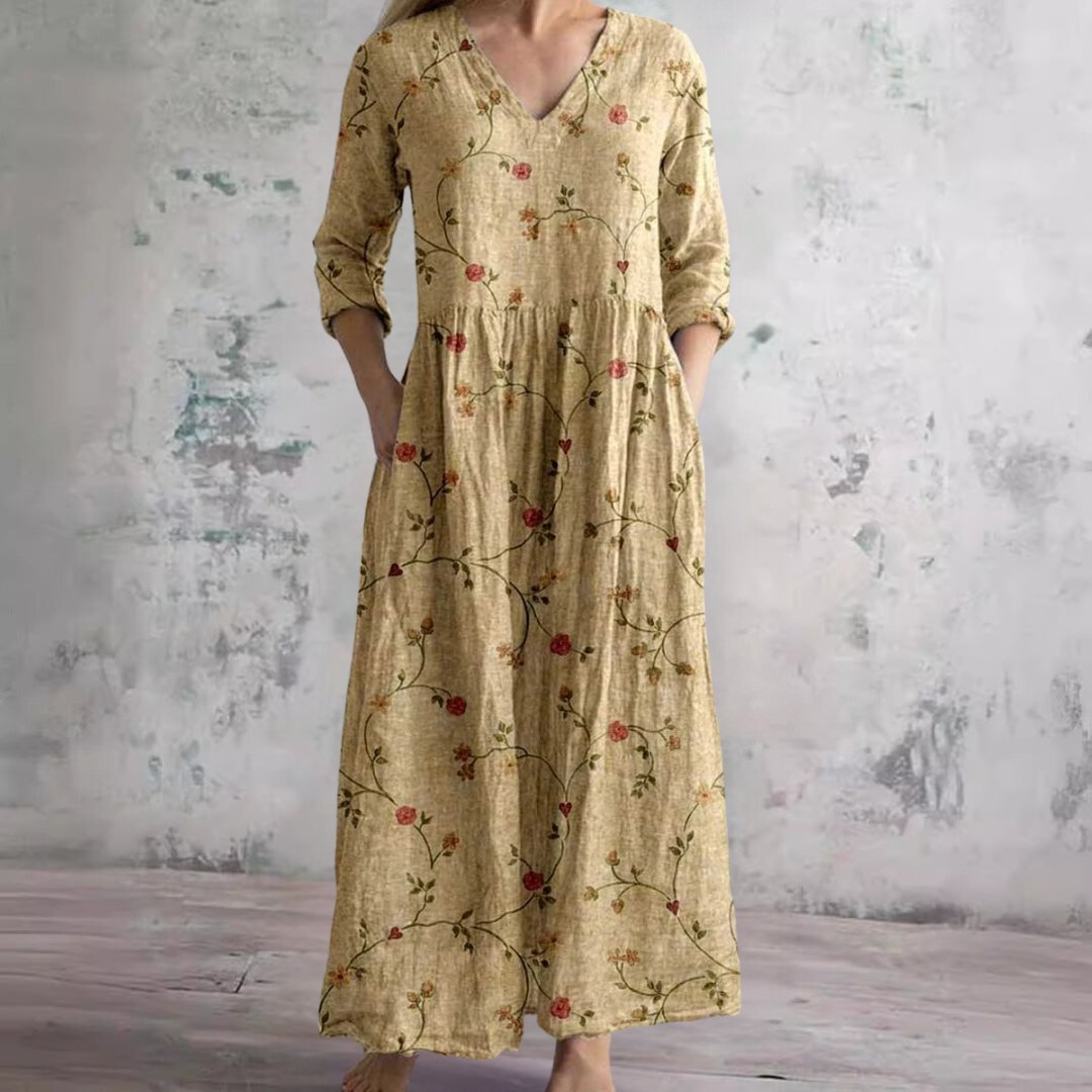 Ida | Dame Blomsterprint V-hals Maxi Sommerkjole