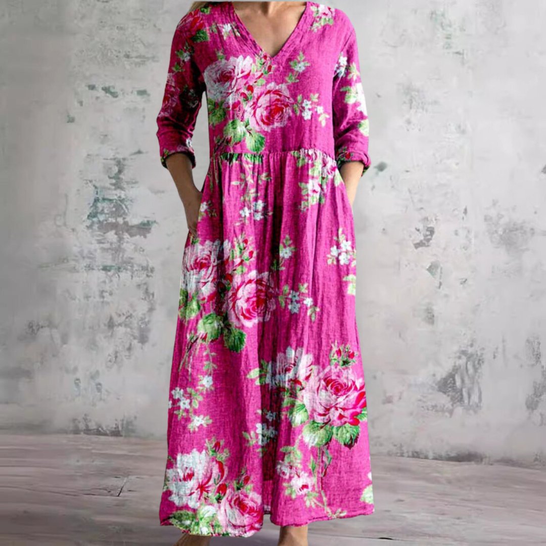 Ida | Dame Blomsterprint V-hals Maxi Sommerkjole