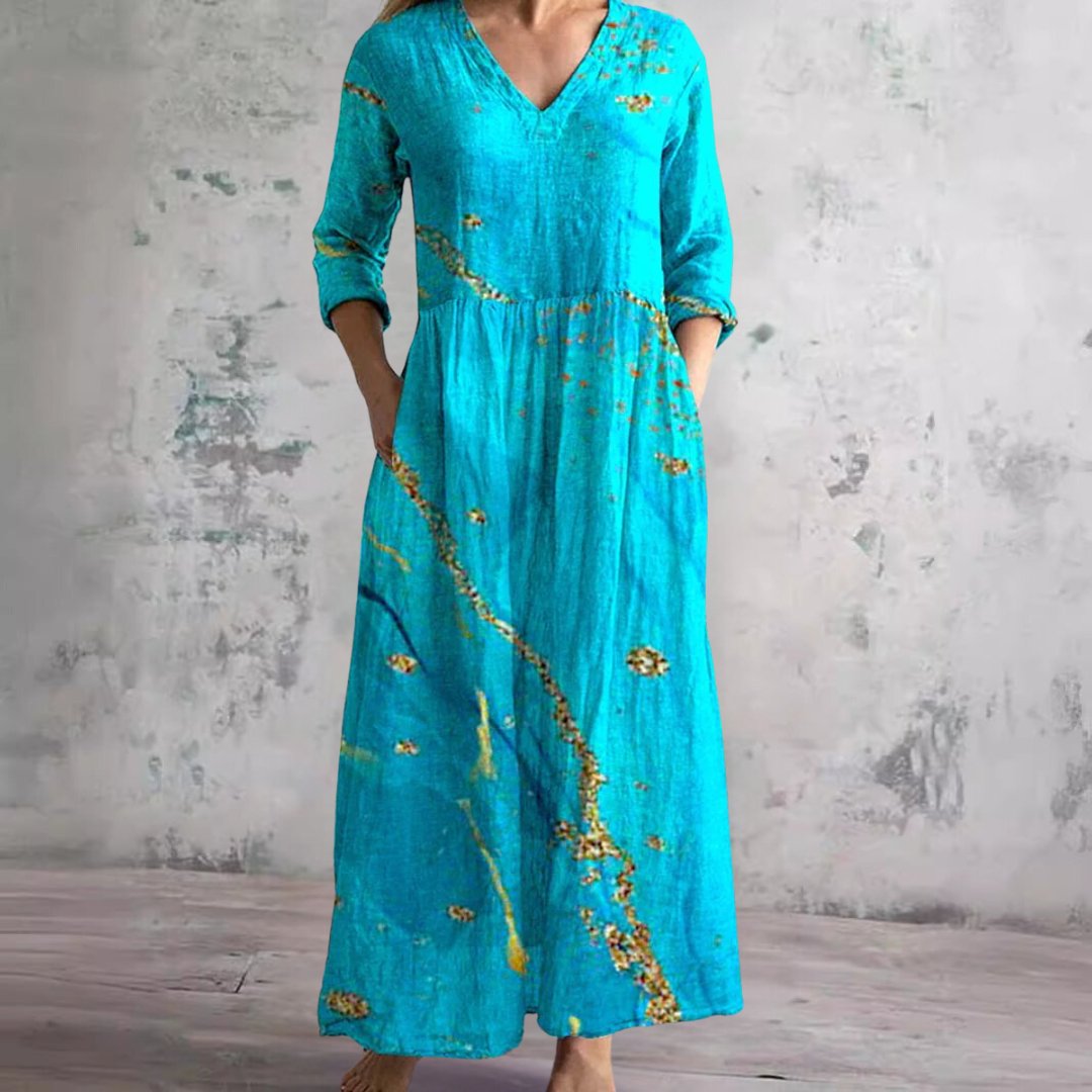 Ida | Dame Blomsterprint V-hals Maxi Sommerkjole
