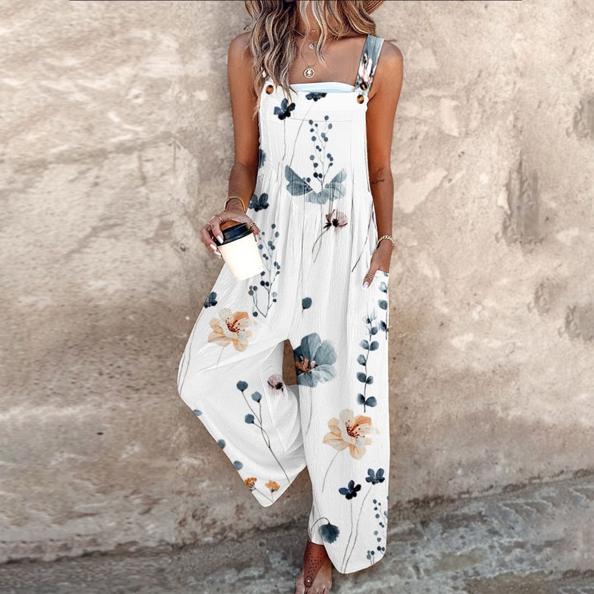 Ida | Dame Blomsterprint Wide-Leg Overalls Ærmeløs Jumpsuit