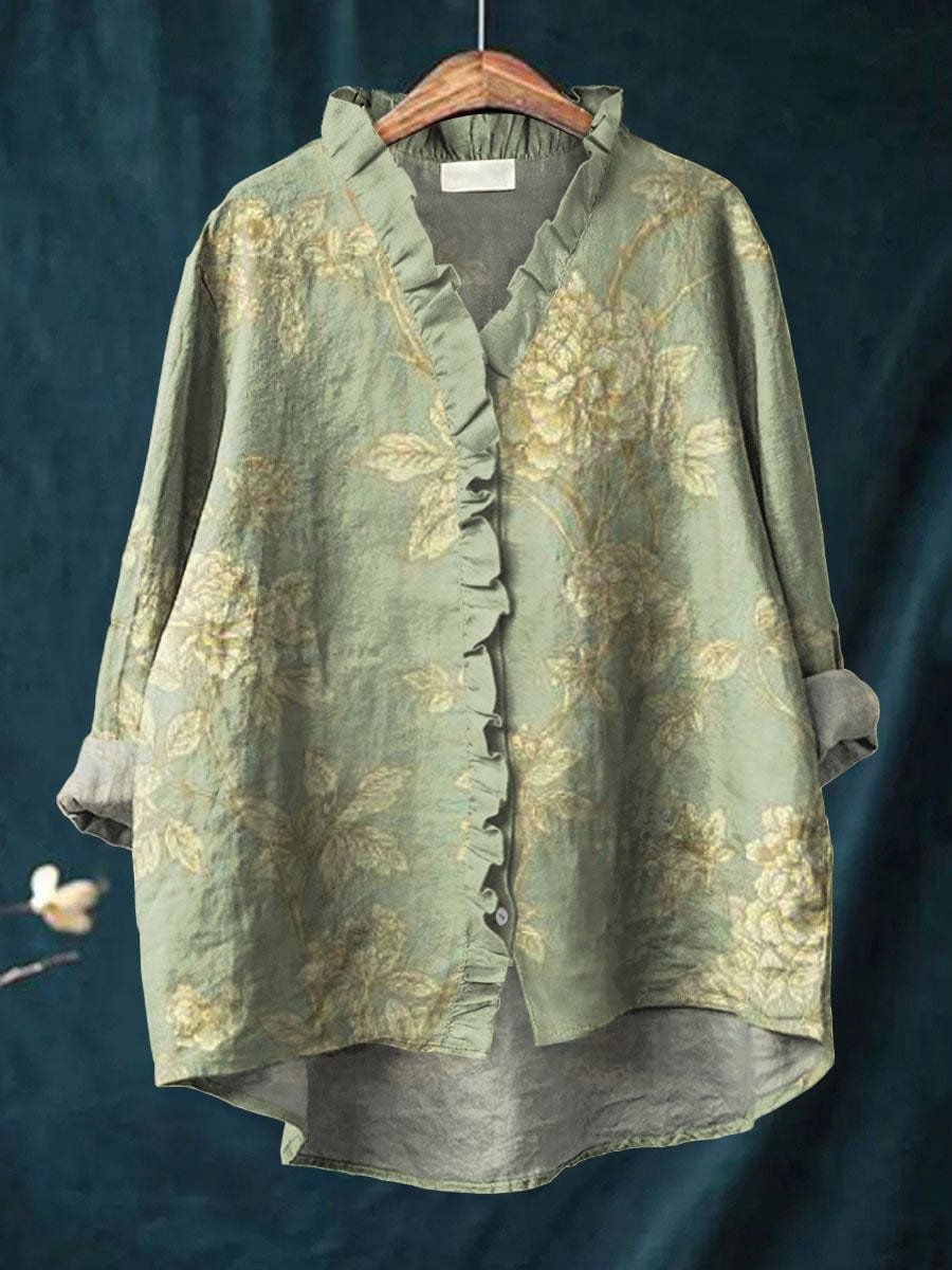 Karla | Dame Blomstret Hør Ruffle Bluse