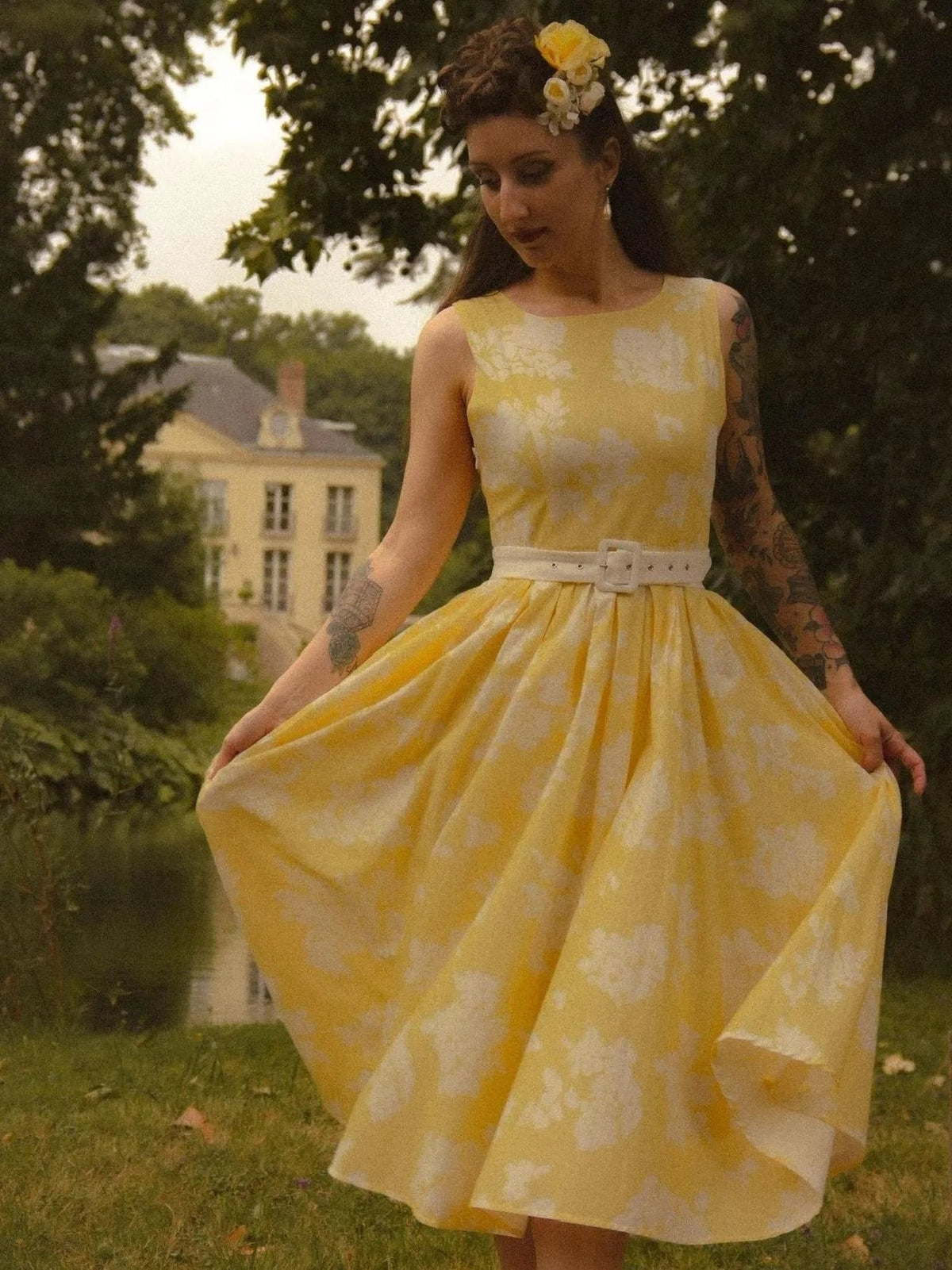 Isabella | Dame Blomstret Linen Midi Kjole Ærmeløs