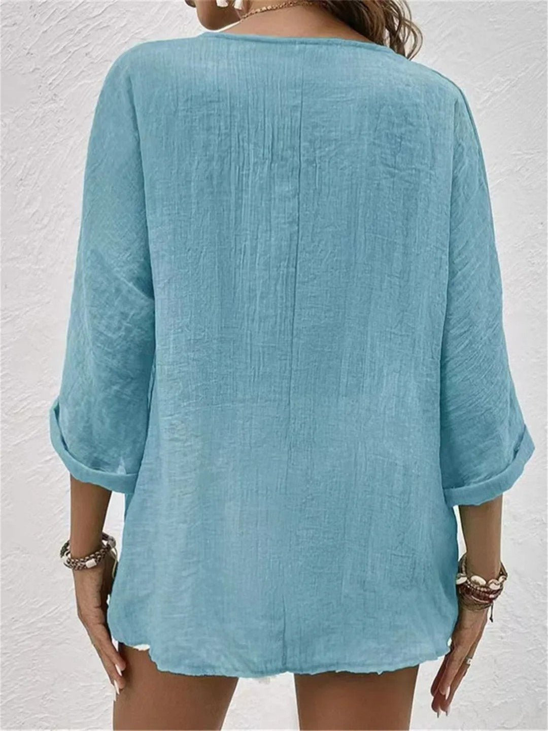 Sofia | Dame Bomuld V-hals Bluse Trekvart Ærmer Casual