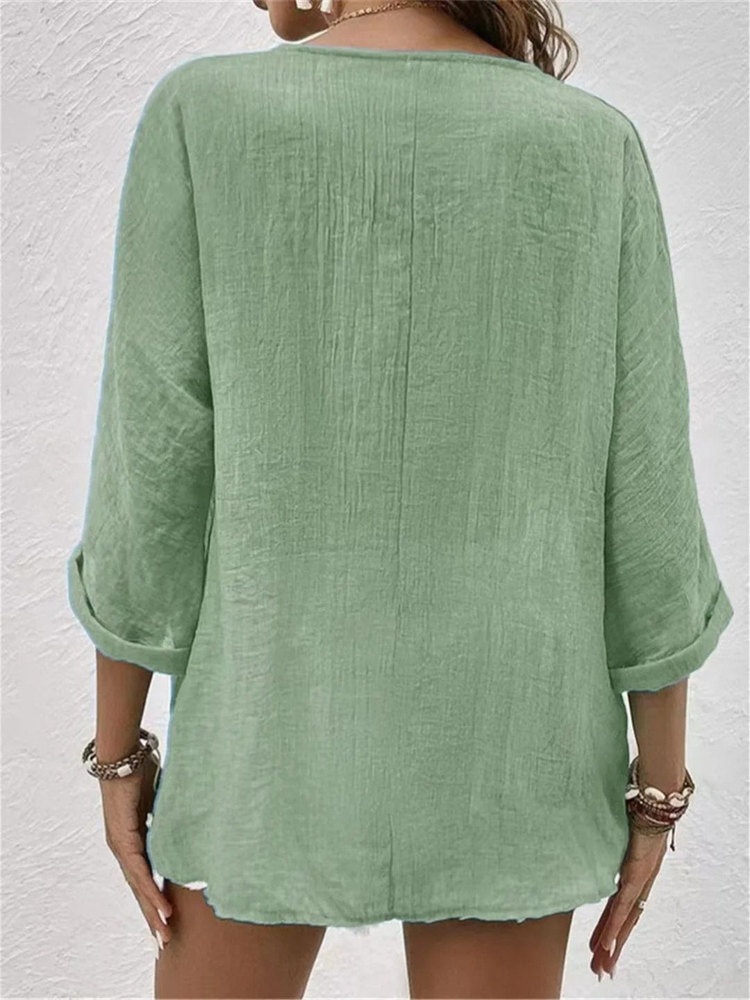 Sofia | Dame Bomuld V-hals Bluse Trekvart Ærmer Casual
