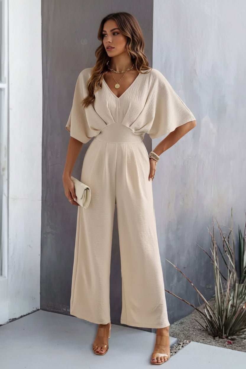 Astrid | Dame Bredben V-Hals Batwing-Ærmet Jumpsuit Høj Talje
