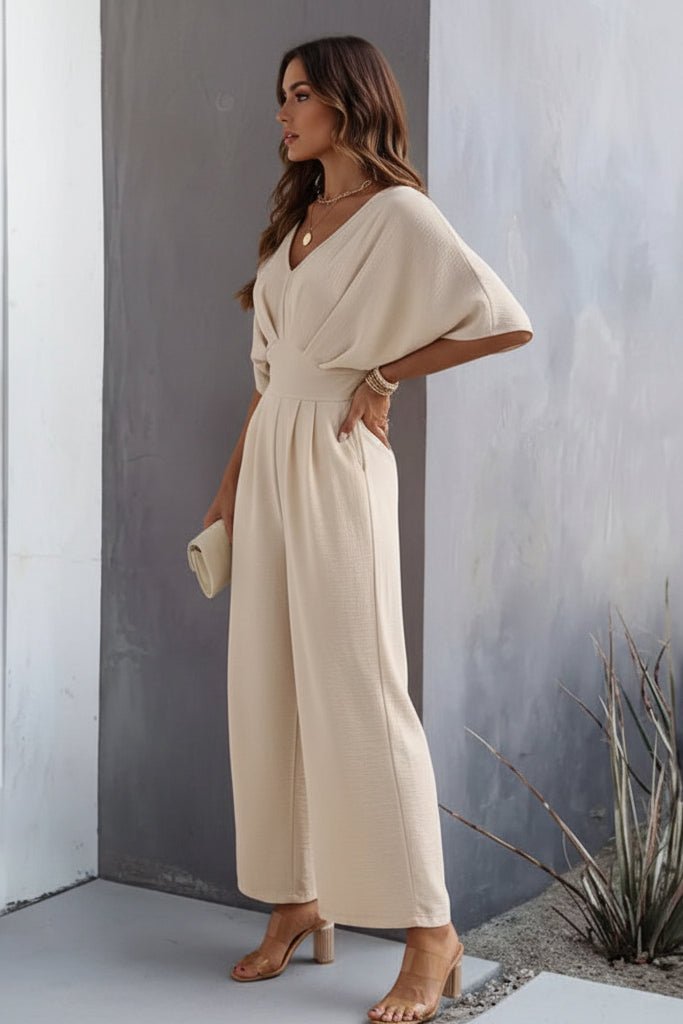 Astrid | Dame Bredben V-Hals Batwing-Ærmet Jumpsuit Høj Talje