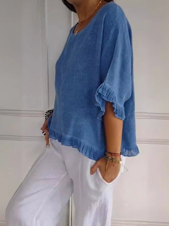 Maja | Dame Casual Elegant Bluse med Flæse Detaljer