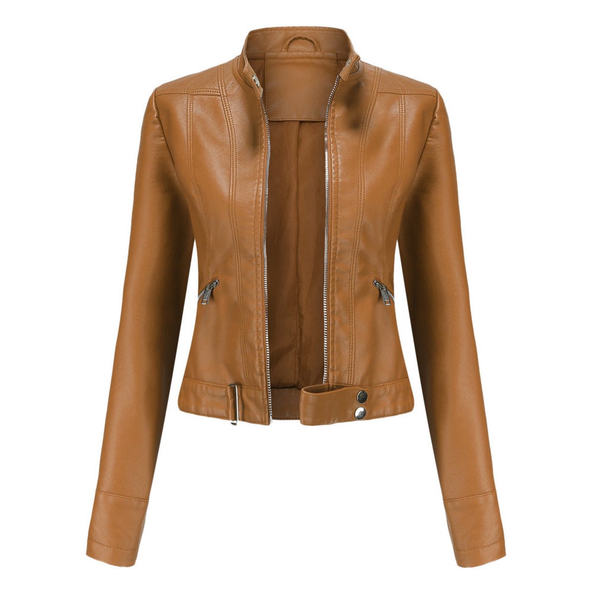 Karla | Dame Cropped Biker Leather Jacket Imitationslæder Lynlås