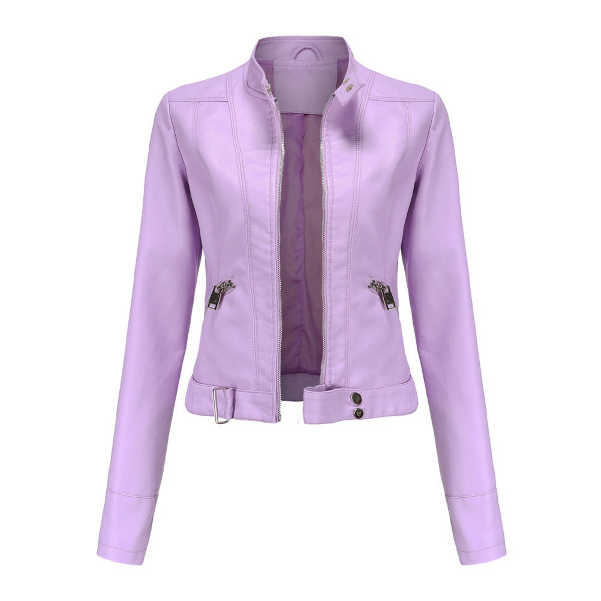 Karla | Dame Cropped Biker Leather Jacket Imitationslæder Lynlås