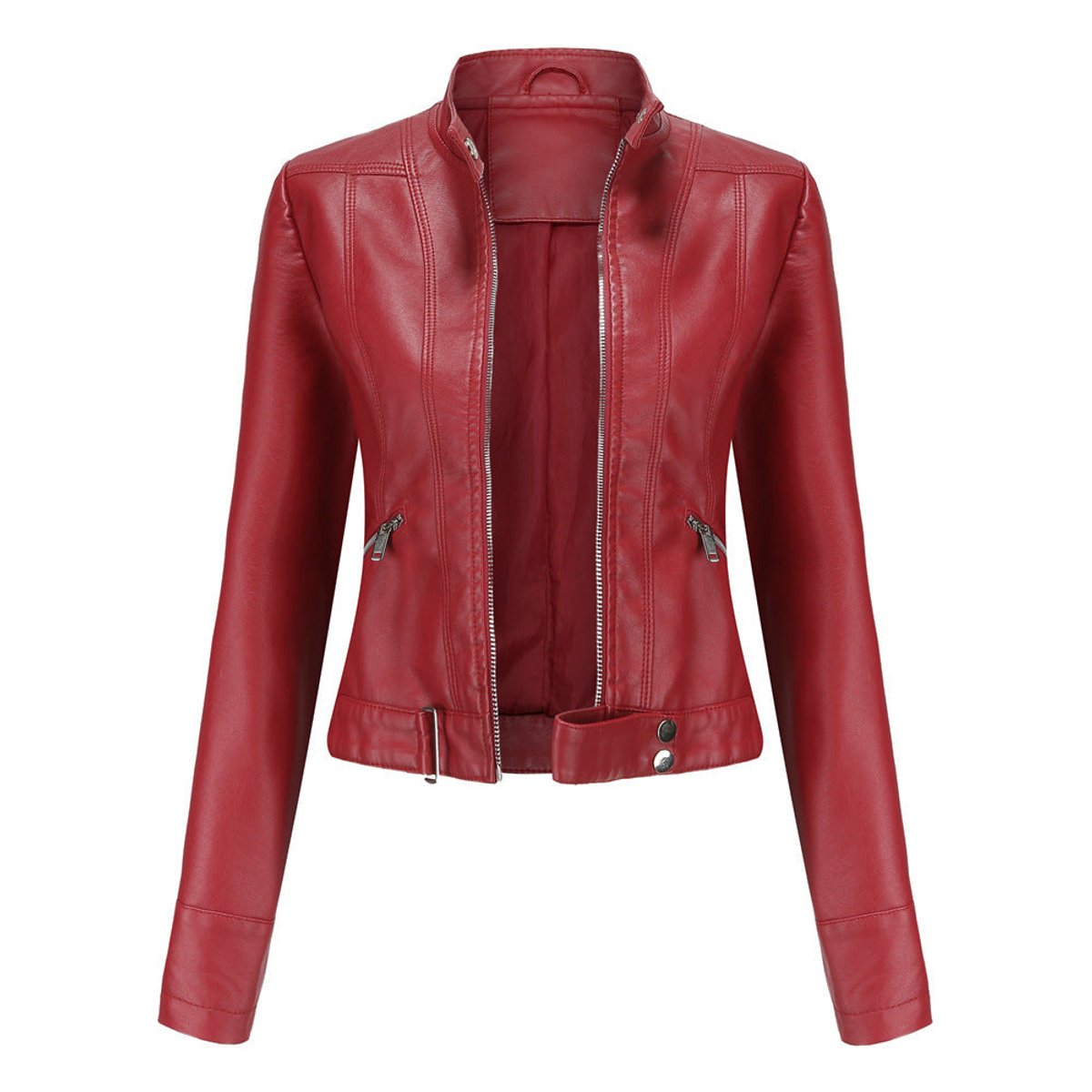 Karla | Dame Cropped Biker Leather Jacket Imitationslæder Lynlås