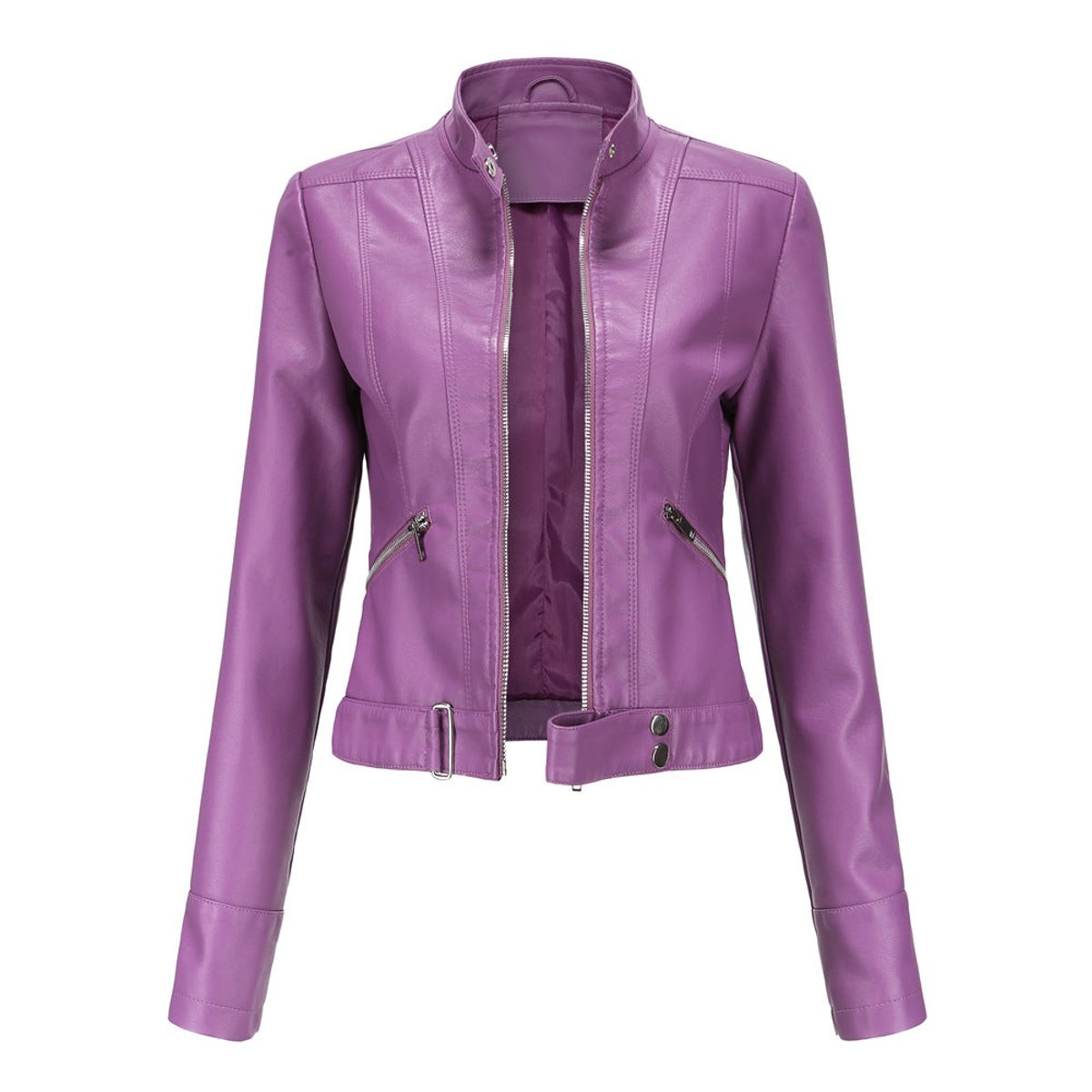 Karla | Dame Cropped Biker Leather Jacket Imitationslæder Lynlås