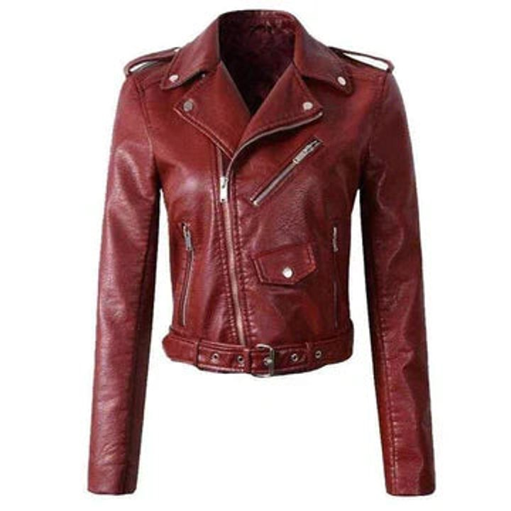 Sofia | Dame Cropped Biker Leather Jacket Lynlås Bælte