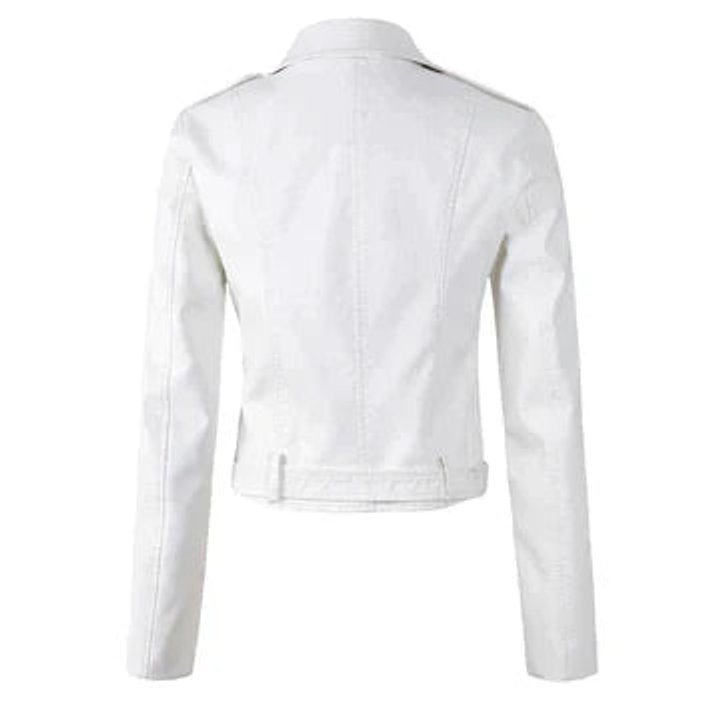 Sofia | Dame Cropped Biker Leather Jacket Lynlås Bælte