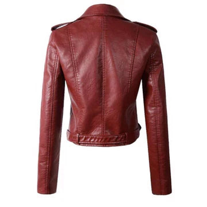 Sofia | Dame Cropped Biker Leather Jacket Lynlås Bælte