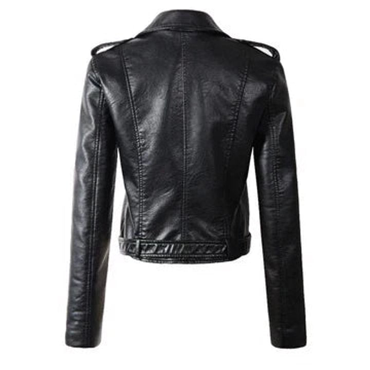 Sofia | Dame Cropped Biker Leather Jacket Lynlås Bælte