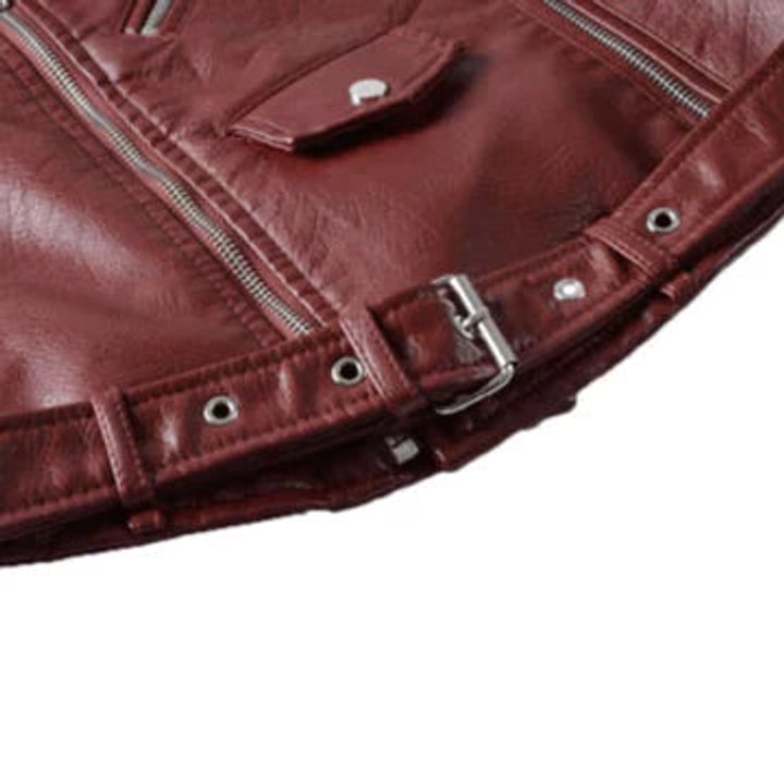 Sofia | Dame Cropped Biker Leather Jacket Lynlås Bælte