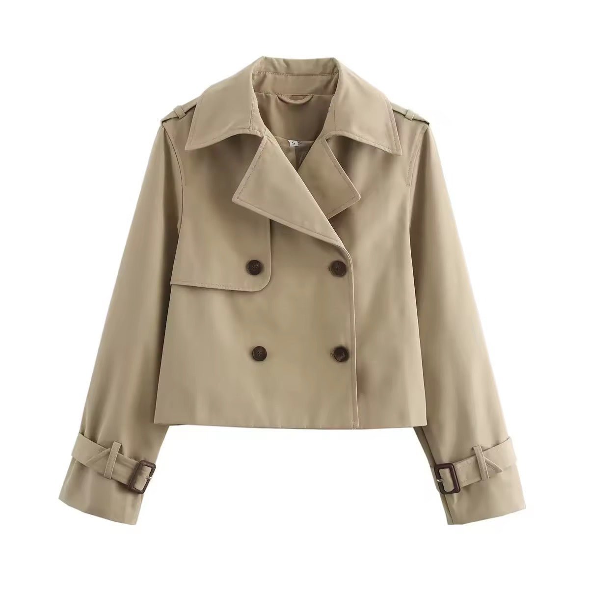 Ella | Dame Cropped Dobbeltknappet Trench Coat Bæltedetalje