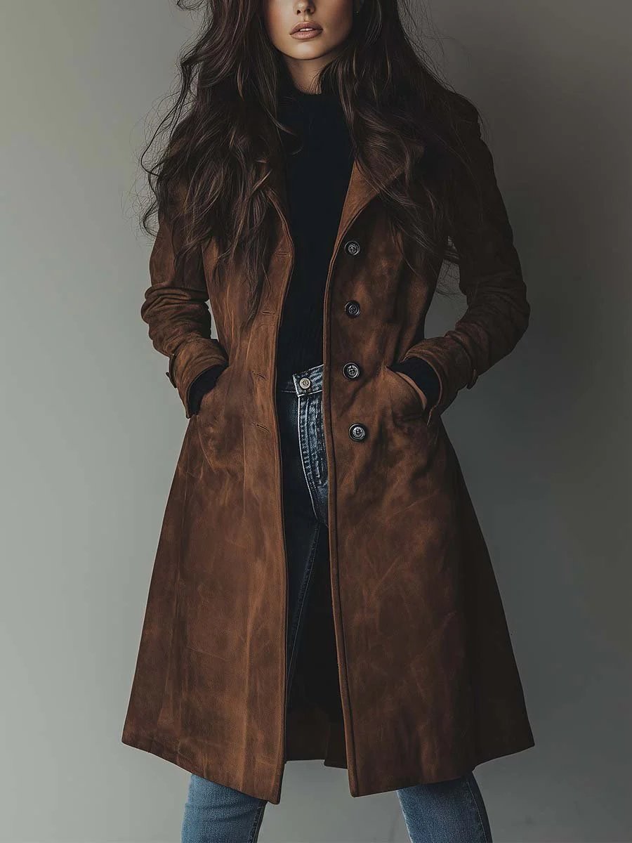 Mathilde | Dame Dobbeltknappet Longline Trench Coat Klassisk Skræddersyet Frakke