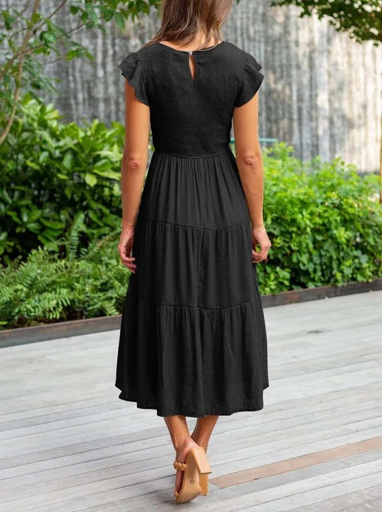 Mathilde | Dame Elegant Terrakotta Midi Kjole med Flæse Ærmer