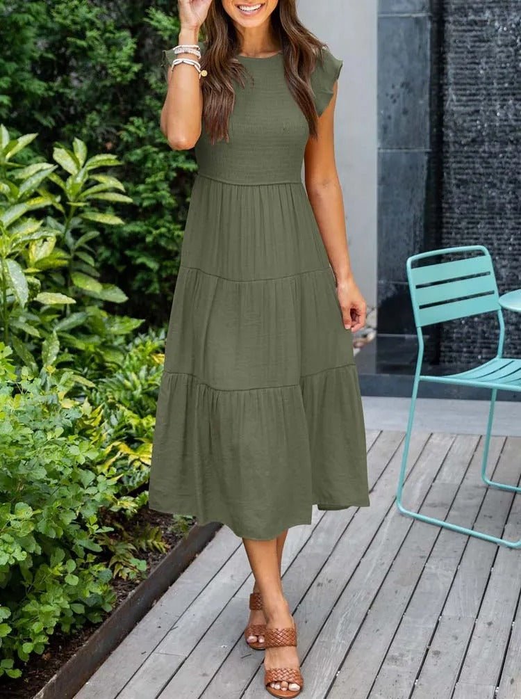Mathilde | Dame Elegant Terrakotta Midi Kjole med Flæse Ærmer