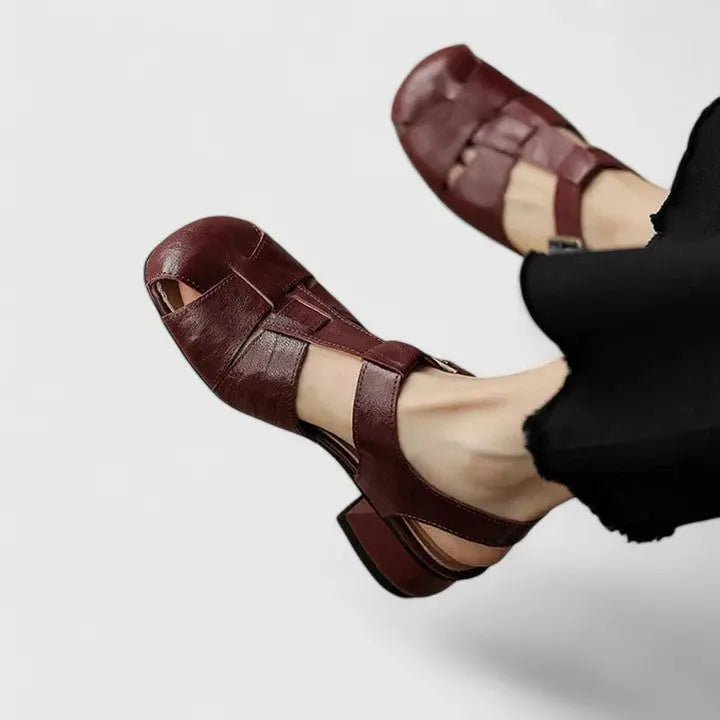 Alma | Dame Elegante Læder Blok-Hæl Sandaler