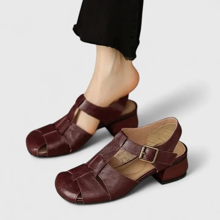 Alma | Dame Elegante Læder Blok-Hæl Sandaler