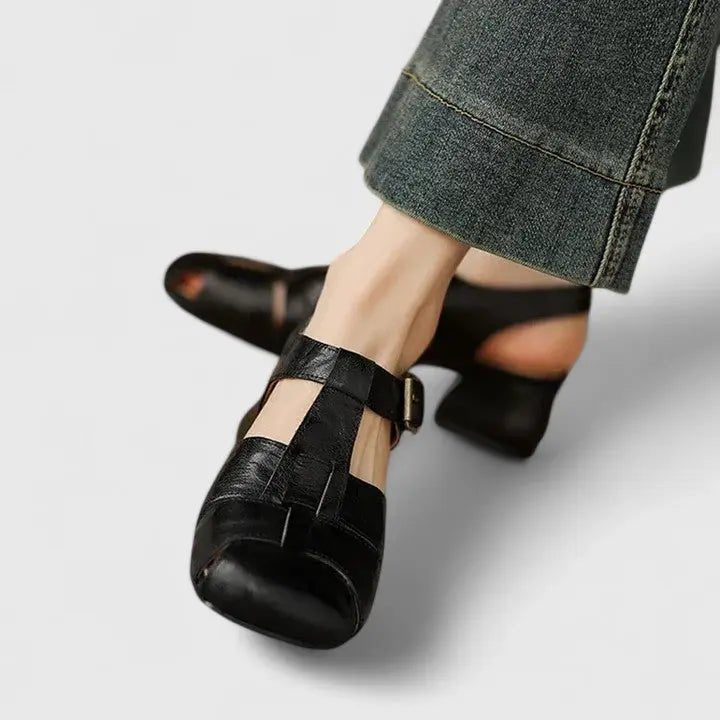 Alma | Dame Elegante Læder Blok-Hæl Sandaler