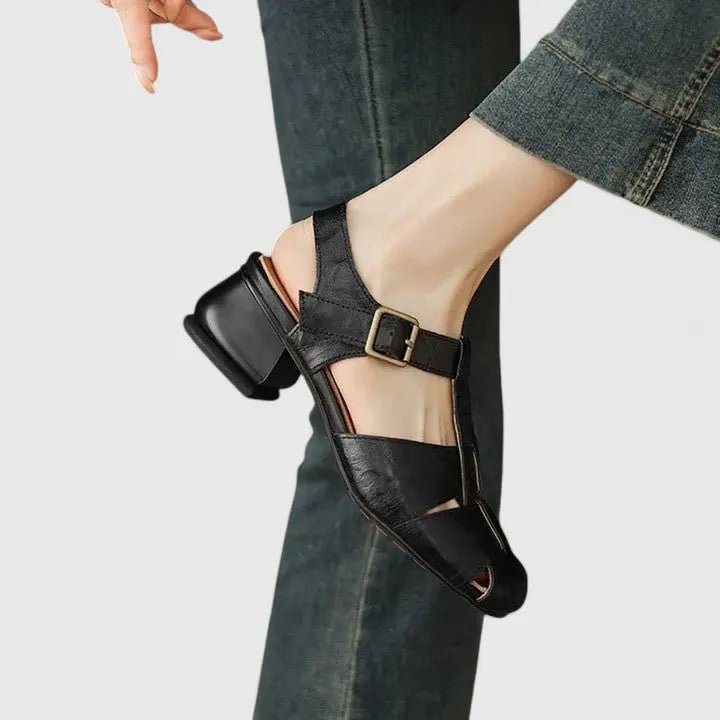 Alma | Dame Elegante Læder Blok-Hæl Sandaler