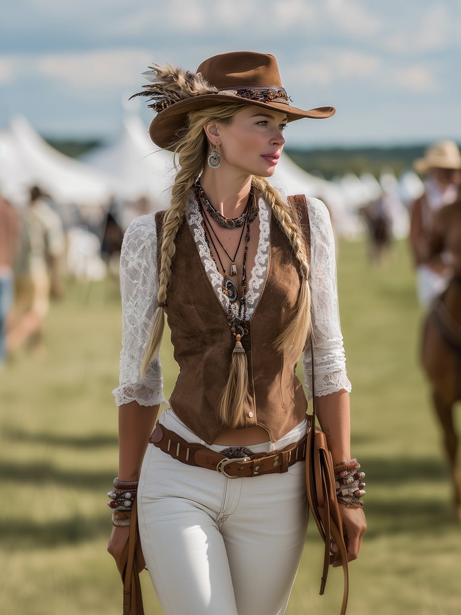 Laura | Dame Fitted Western Bluse Blondeermer Dyb V-udskæring Trykknapper