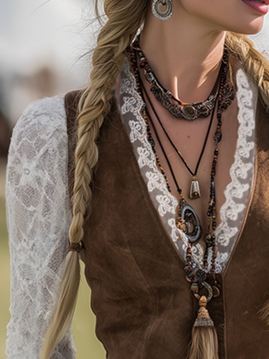 Laura | Dame Fitted Western Bluse Blondeermer Dyb V-udskæring Trykknapper