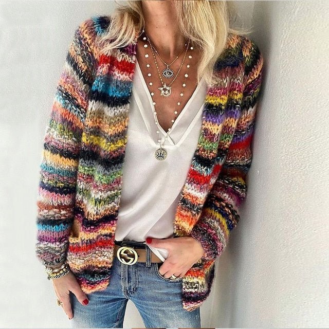 Freja | Dame Flerfarvet Strikkede Cardigan