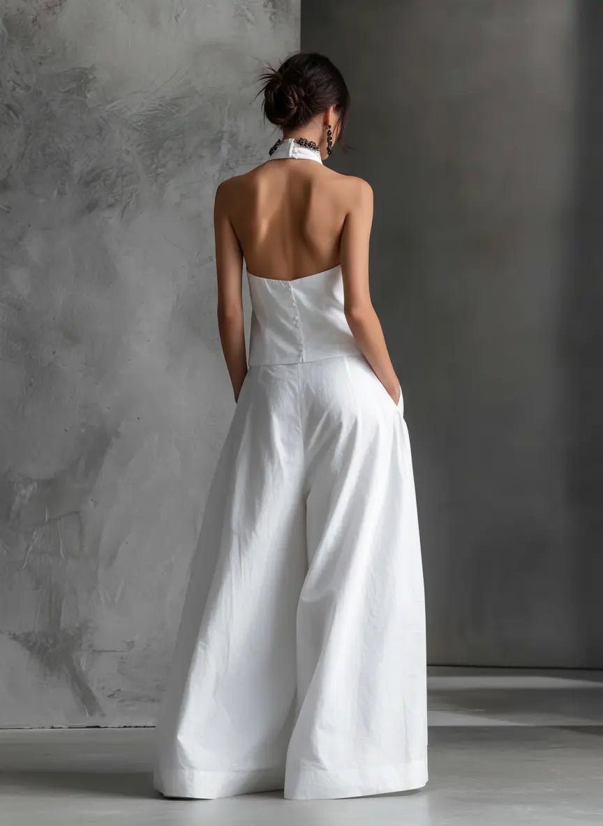 Ida | Dame Halterkjole Linen Sæt Maxi Nederdel