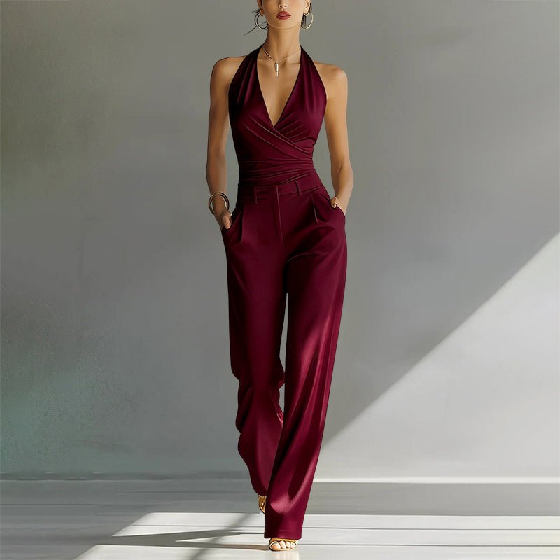 Olivia | Dame Halterneck Højtaljede Wide-Leg Jumpsuit