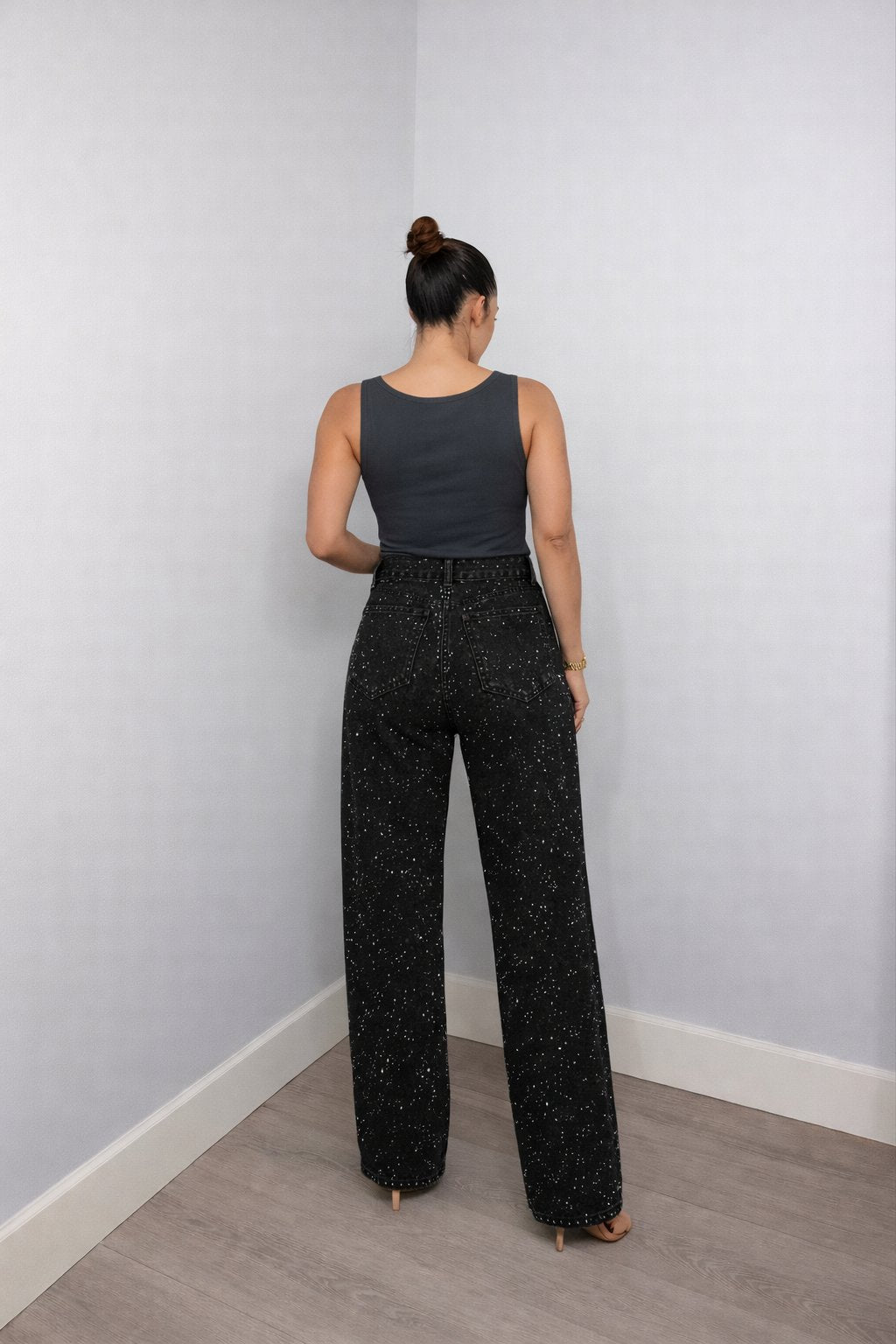 Isabella | Dame High-Waist Straight-Leg Glitter Denim Jeans