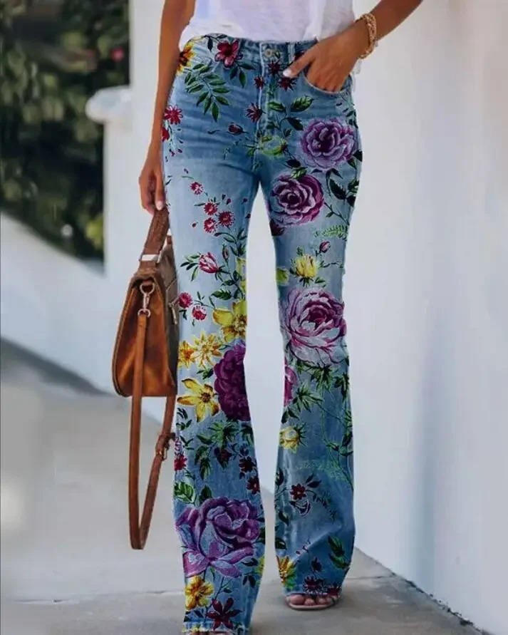 Astrid | Dame Højtaljede Blomster Flare Jeans