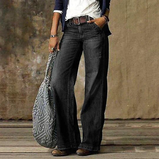 Isabella | Dame Højtaljede Wide-Leg Retro Jeans Bomuld Elastan