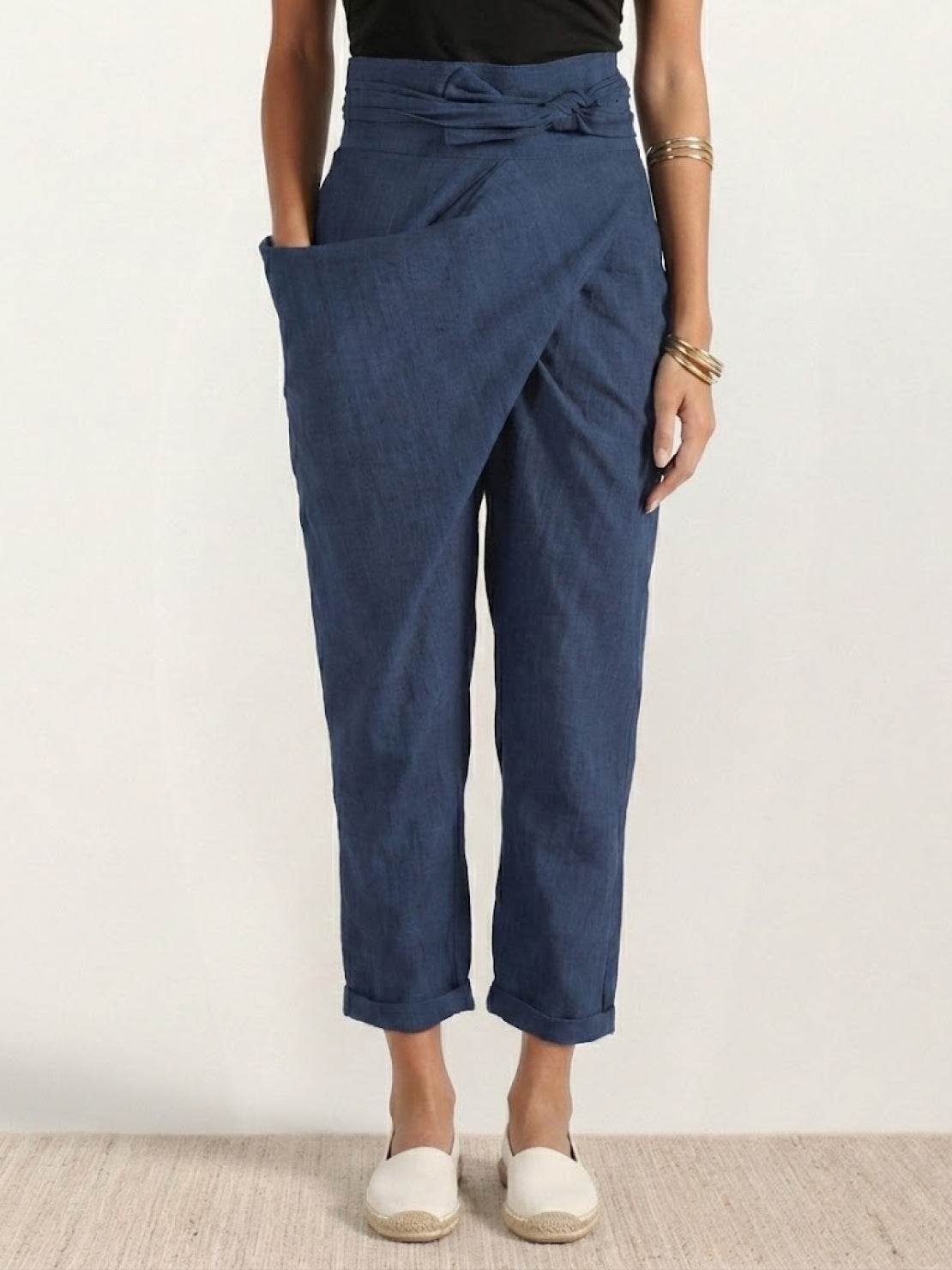 Mathilde | Dame Højtaljede Wrap-Front Afsmalnende Cropped Bukser