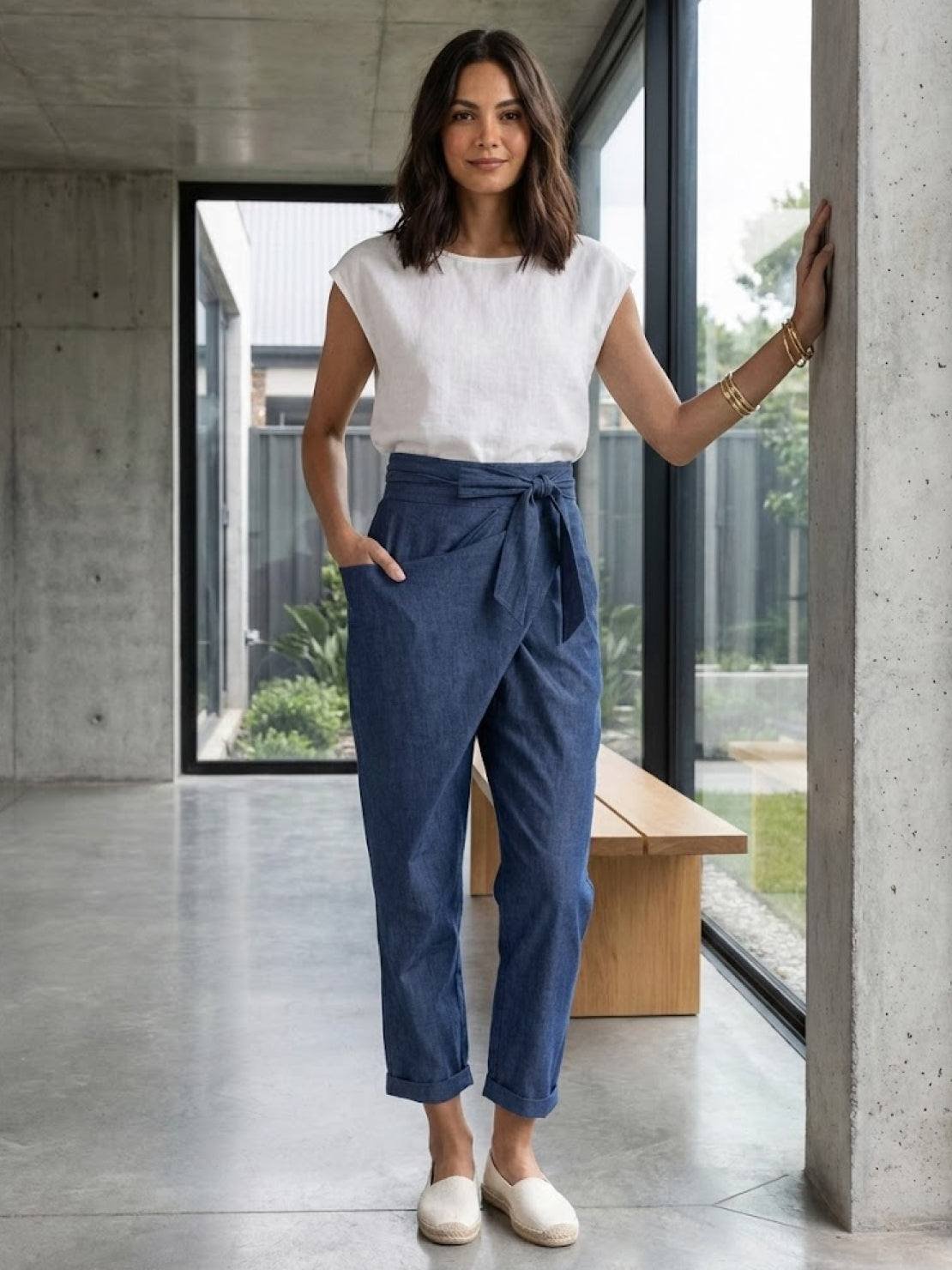 Mathilde | Dame Højtaljede Wrap-Front Afsmalnende Cropped Bukser